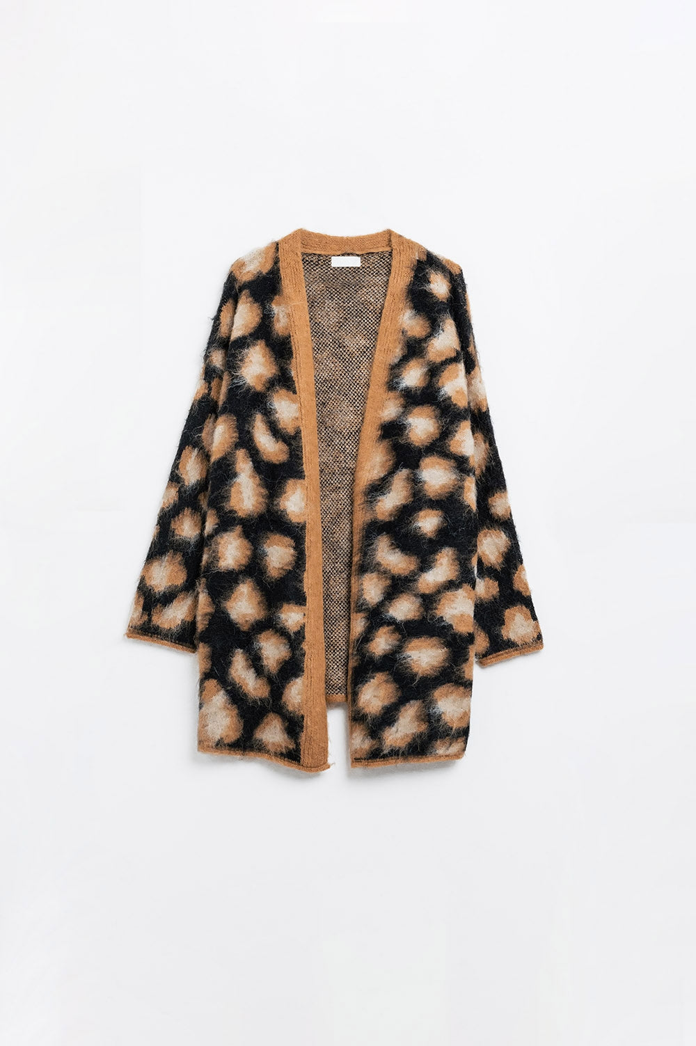 Q2 cardigan noir imprimé léopard en tissu tricoté avec de la laine