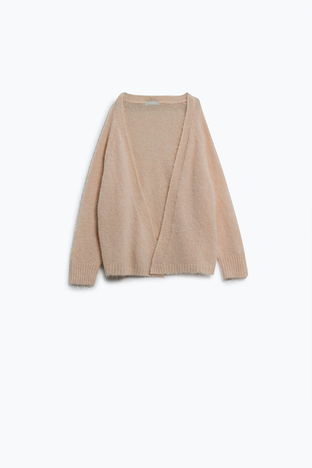 Cardigan ouvert en maille duveteuse surdimensionnée en blanc avec bord-côte aux extrémités et aux poignets