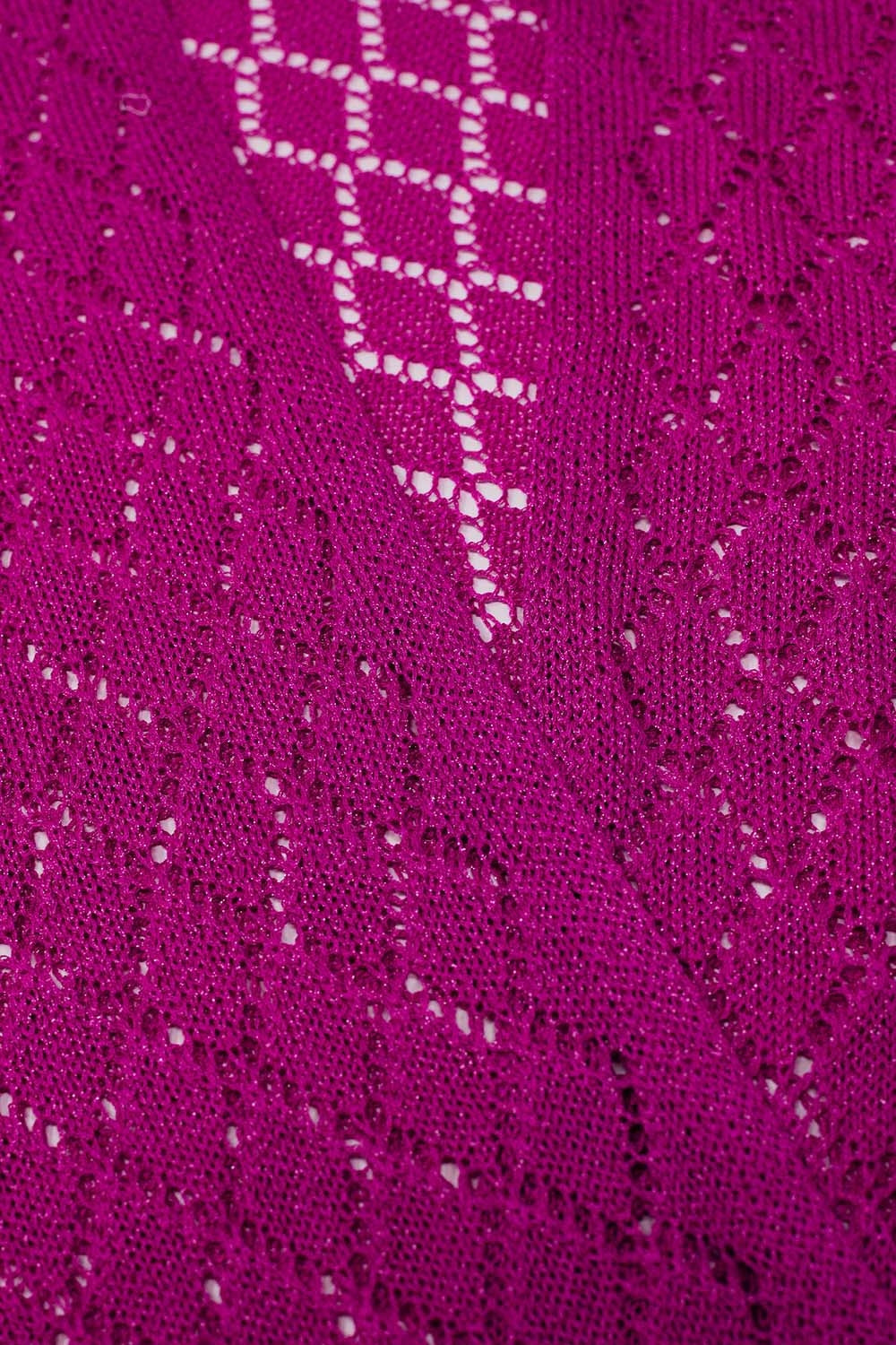 Cardigan ouvert fuchsia avec extrémités à franges et manches 3/4