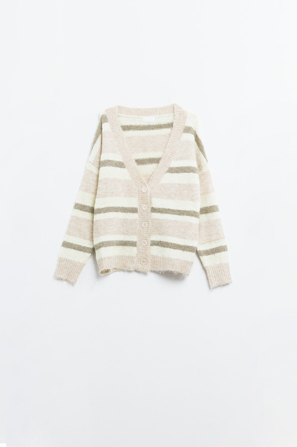 cardigan pelucheux rayé beige