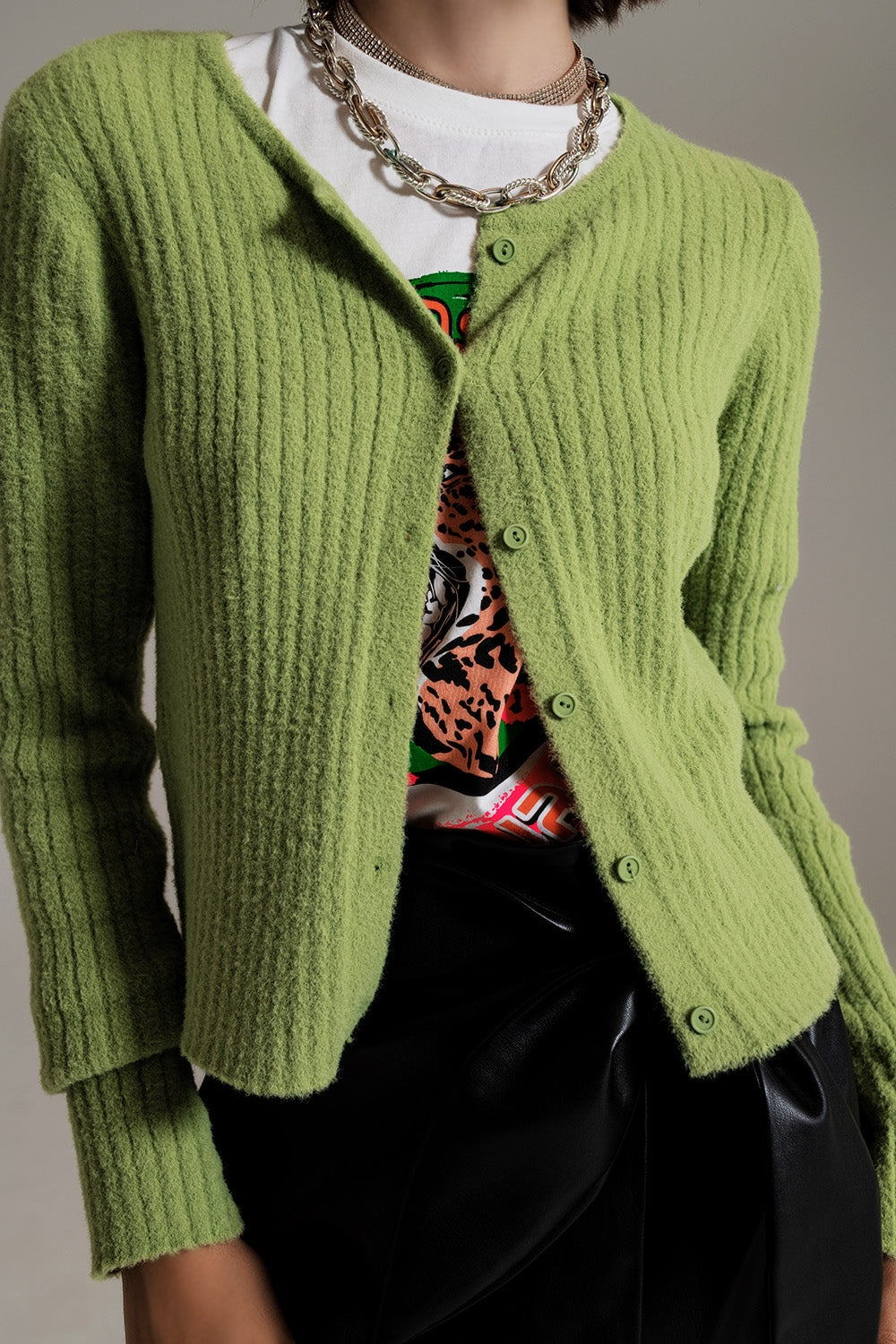 cardigan vert super doux en tricot moelleux