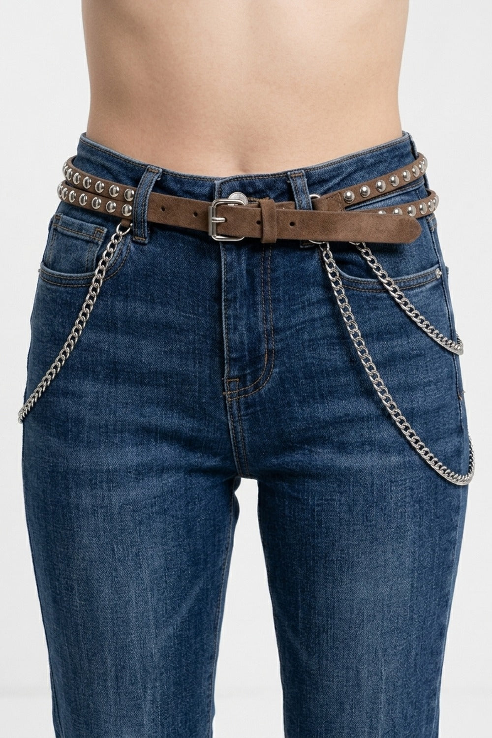 Ceinture Camel à Clous avec Chaînes Pendantes