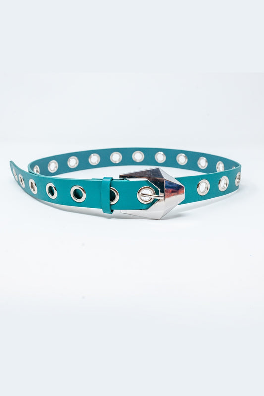 Q2 Ceinture de jean vert avec œillets