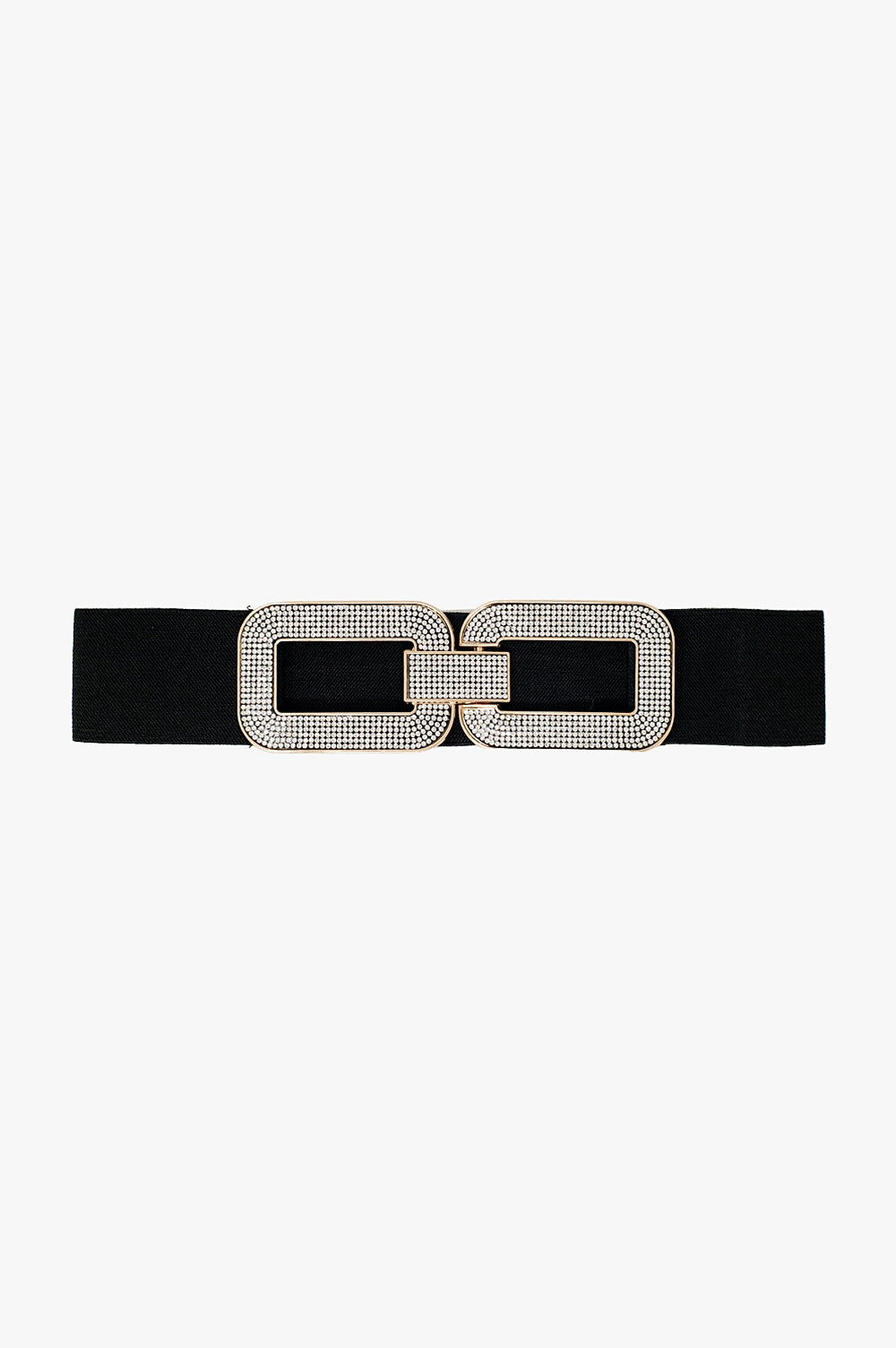 Ceinture élastique noire avec boucle ovale double avec incrustations de strass