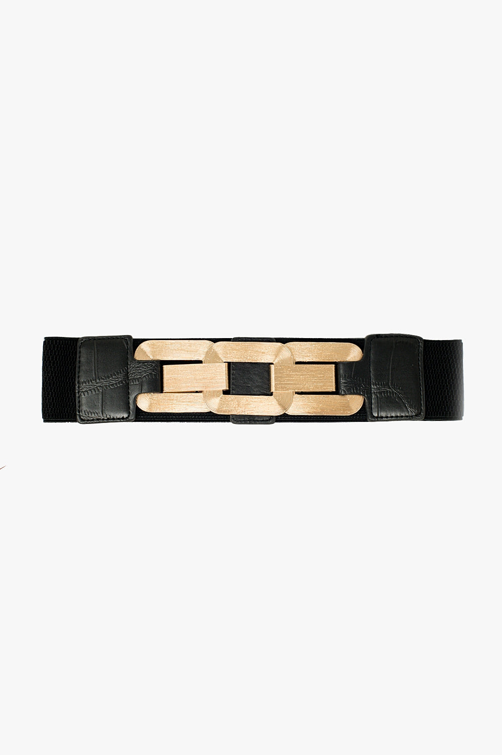 Q2 ceinture élastique noire avec triple boucle en métal