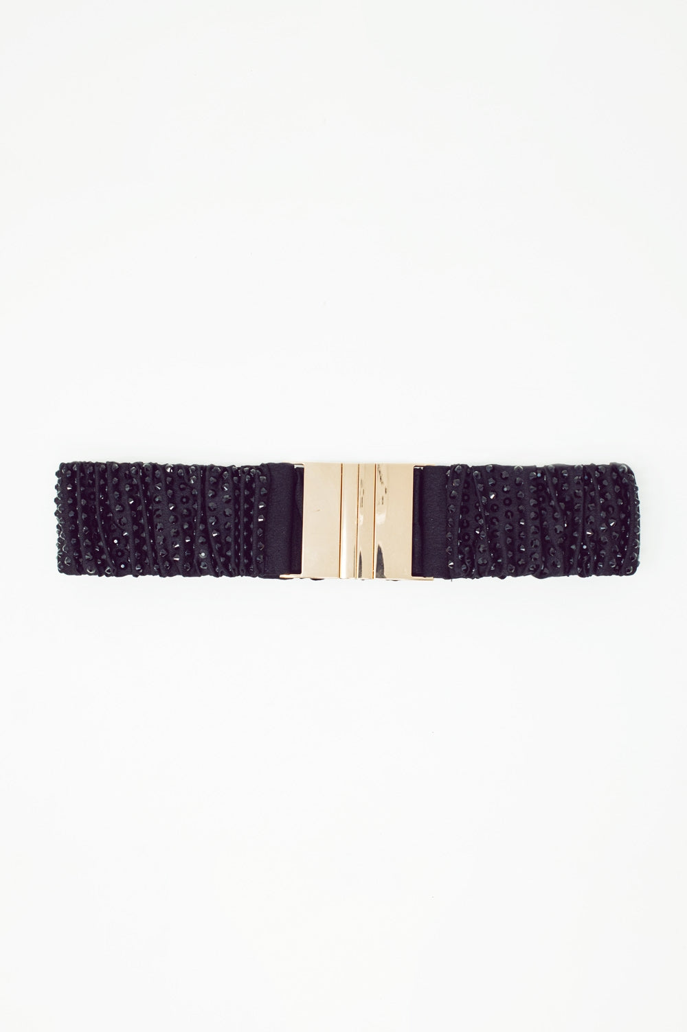 Q2 Ceinture élastique perlée avec boucle dorée en noir