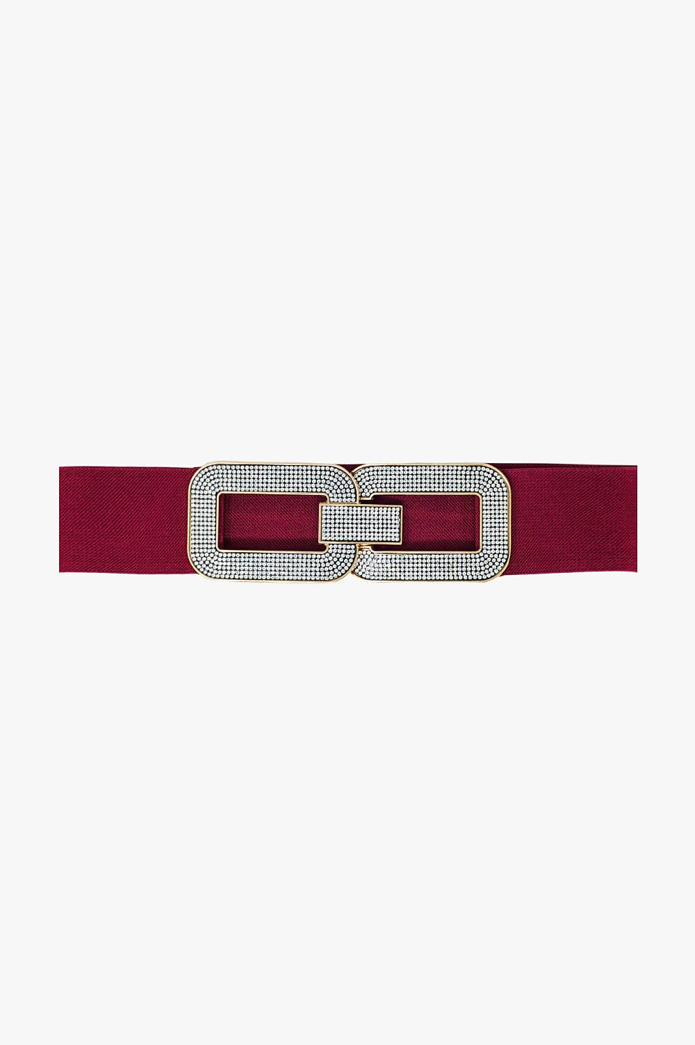 Q2 Ceinture élastique rouge avec double boucle ovale avec incrustations de strass