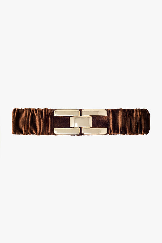 Q2 Ceinture en velours élastique marron avec fermeture en métal