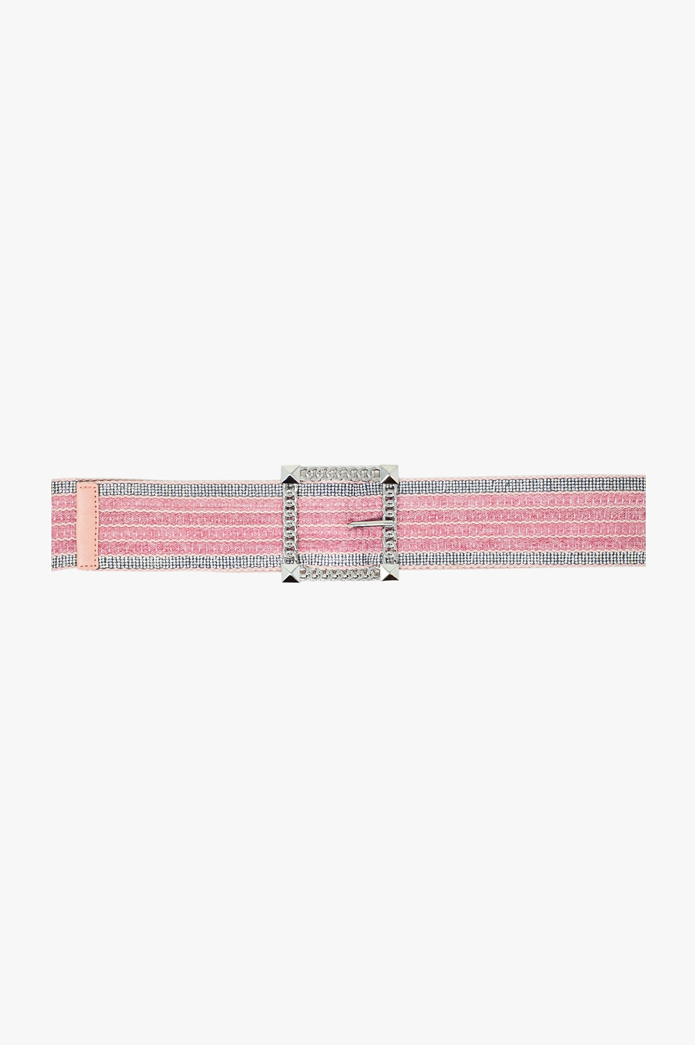 Q2 Ceinture large tissée rose avec boucle carrée et ornements argentés