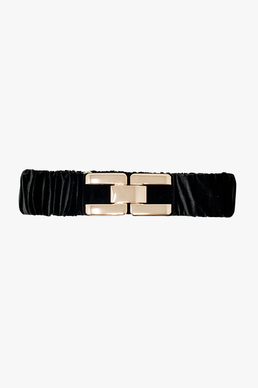 Q2 Ceinture noire en velours élastique avec fermeture en métal