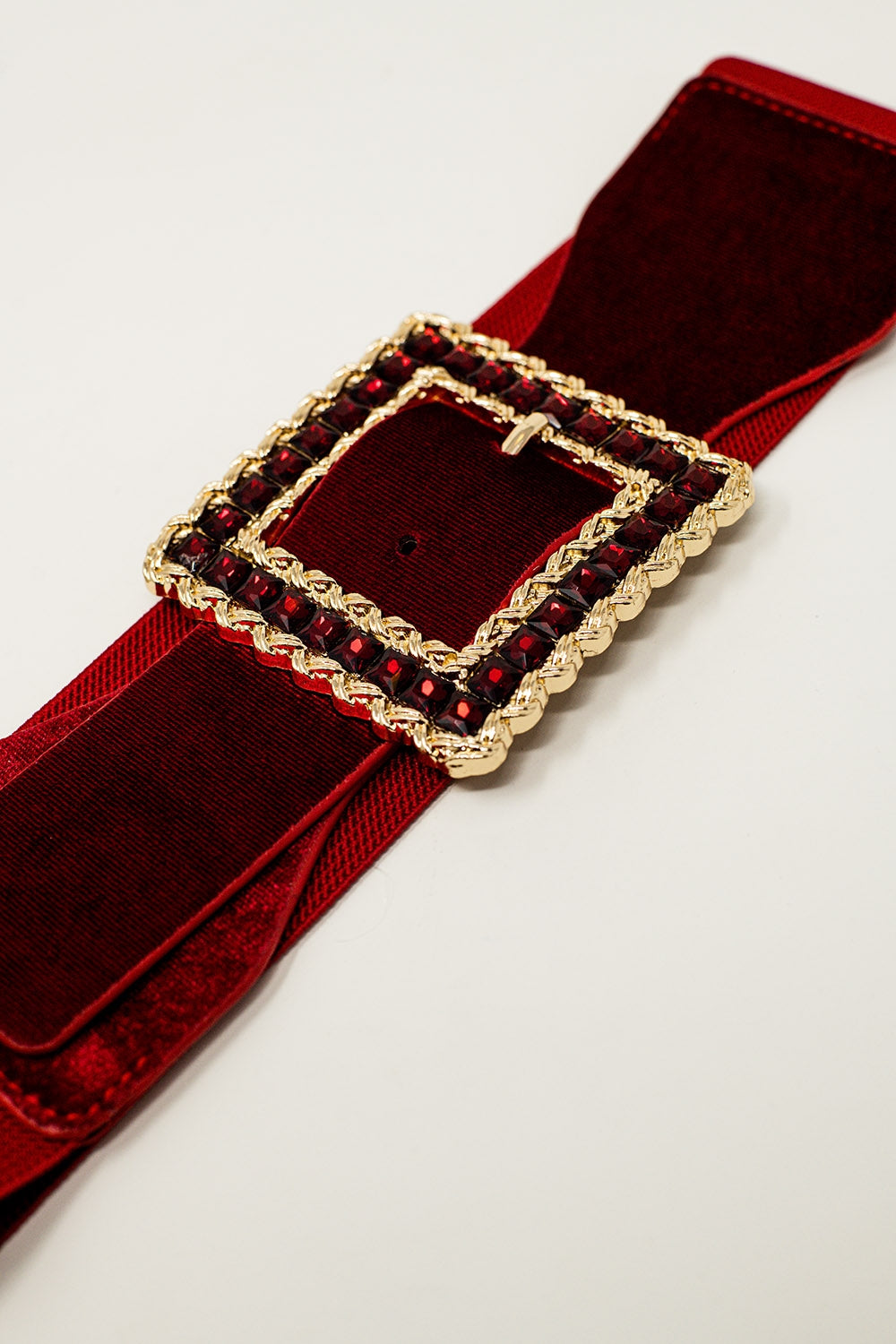 Ceinture rouge carrée avec strass et élastique ajustable