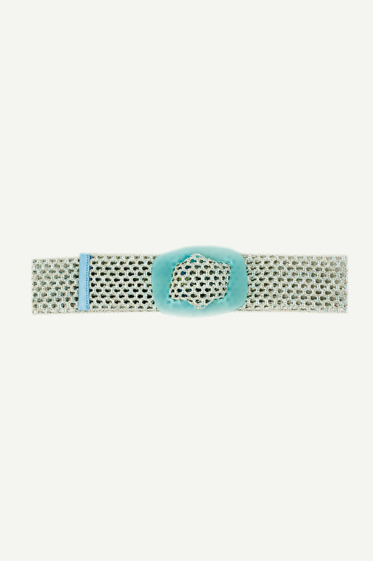 Q2 Ceinture tissée avec boucle en résine bleu clair