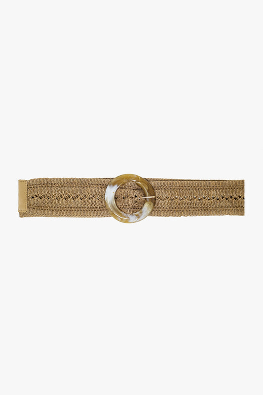 Q2 Ceinture tissée beige avec boucle ronde à effet marbré