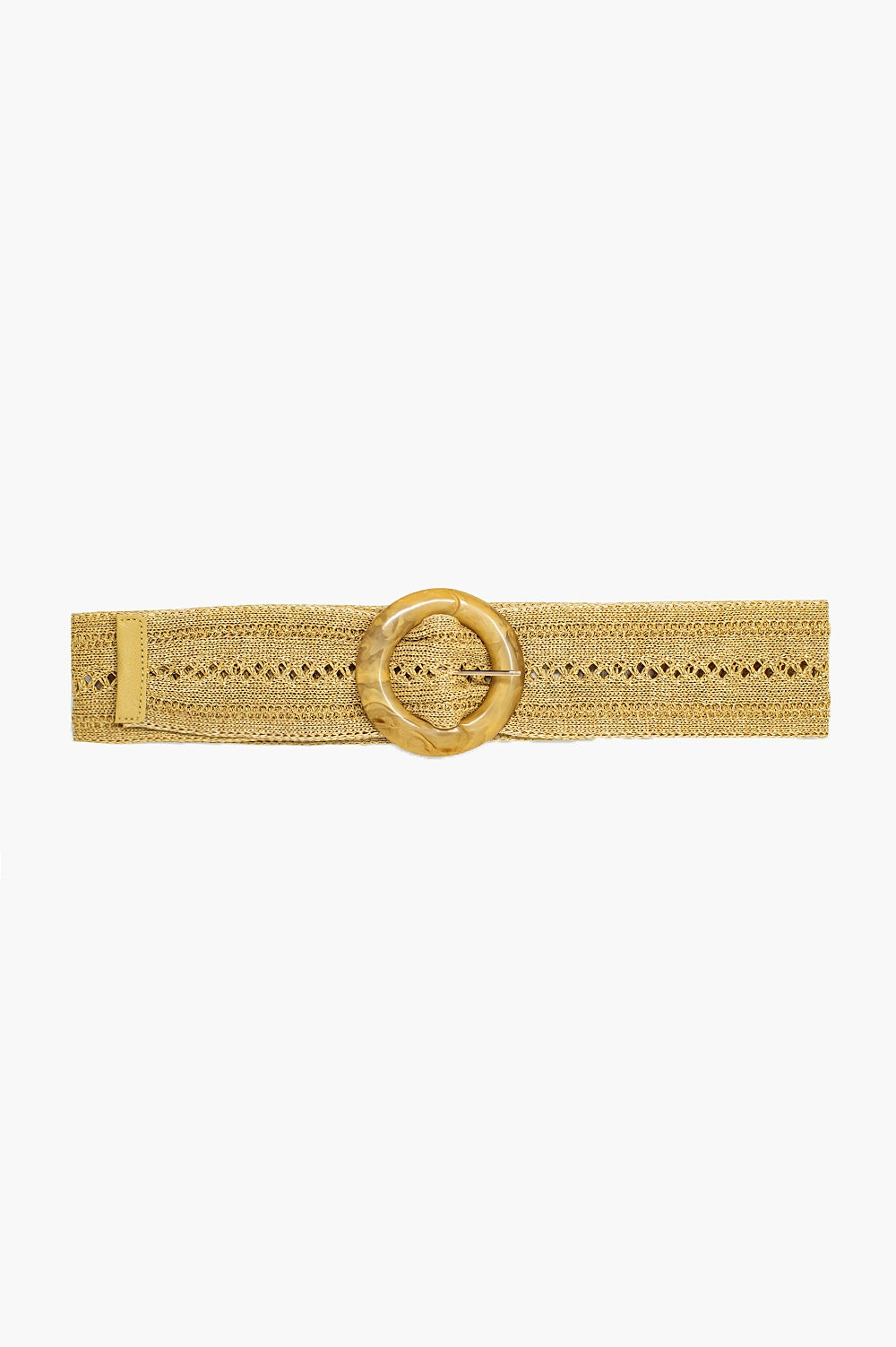 Q2 Ceinture tissée crème avec boucle ronde effet marbre