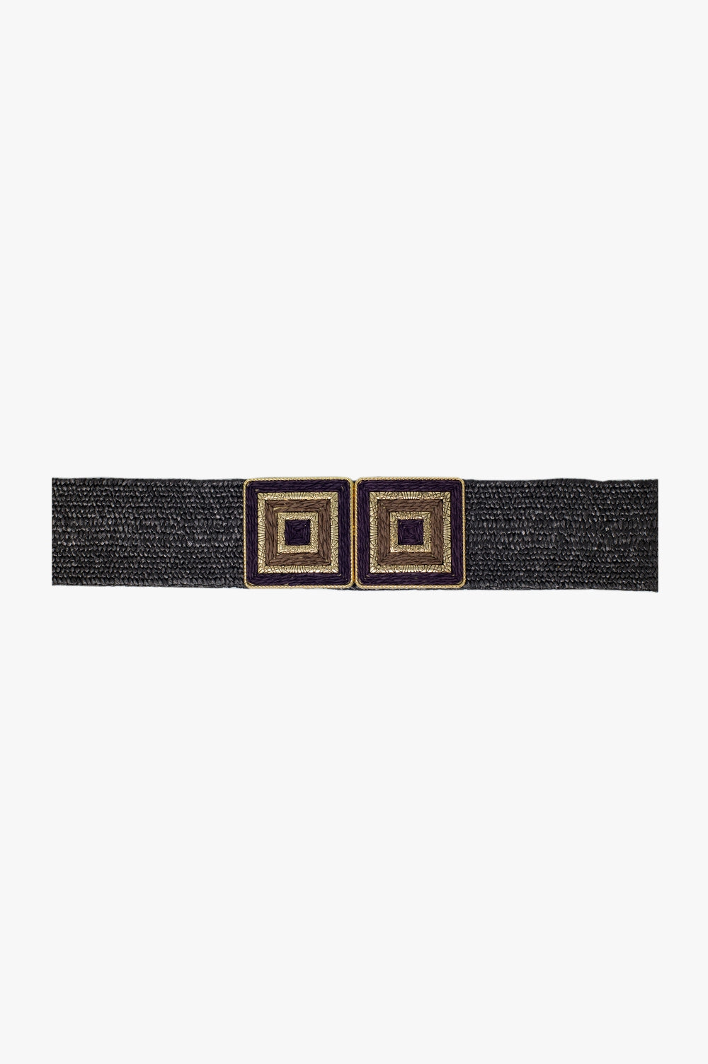 Q2 Ceinture tissée marron avec boucle carrée et détails dorés