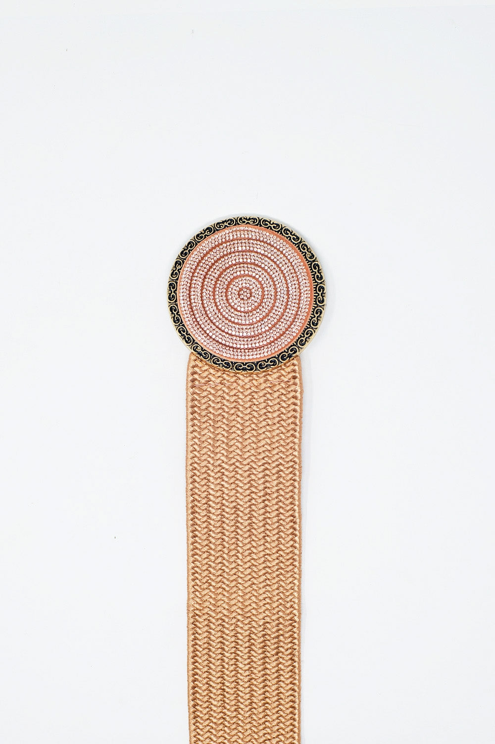 Ceinture tissée rose avec boucle ronde avec strass