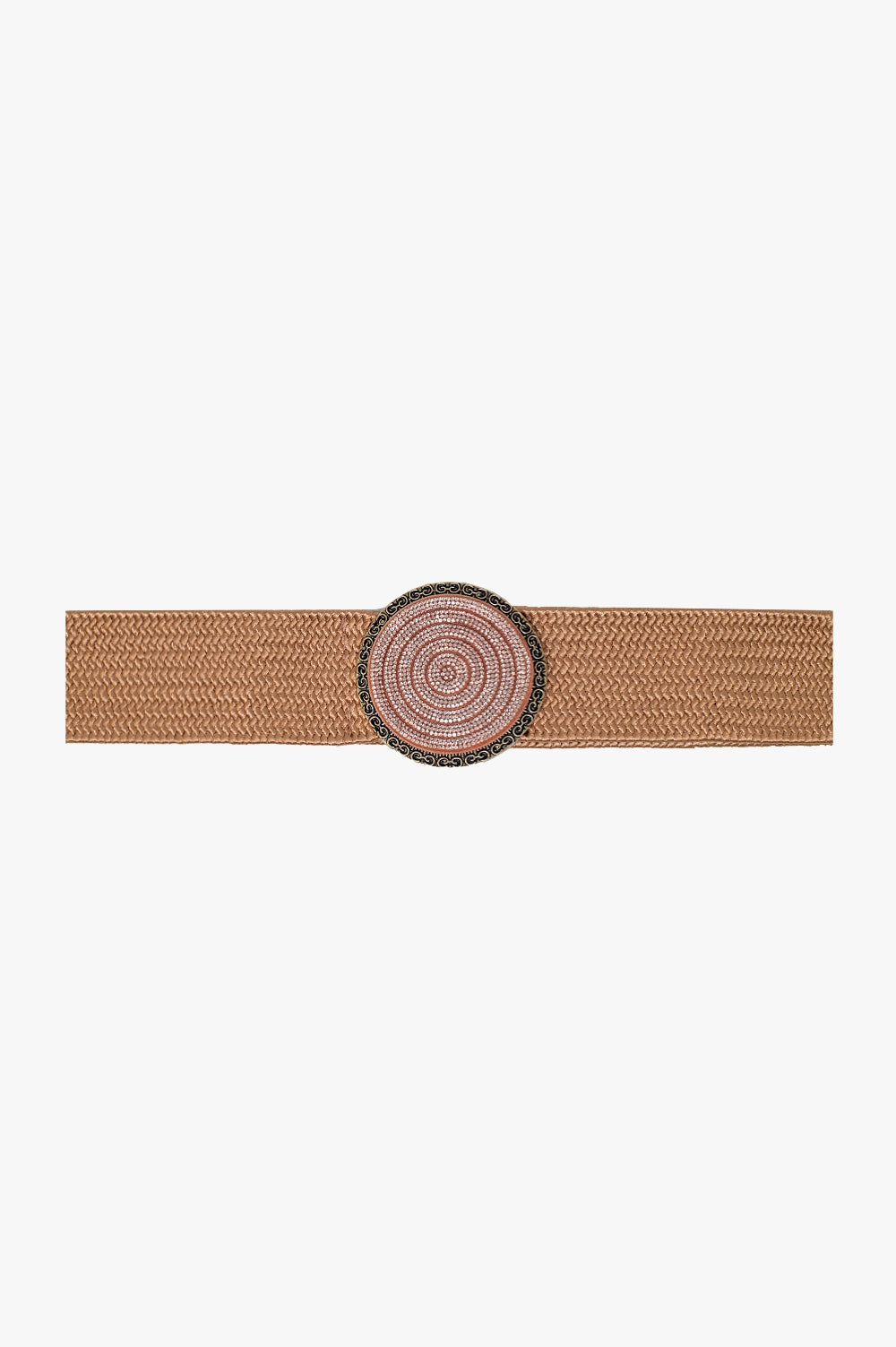 Q2 Ceinture tissée rose avec boucle ronde avec strass