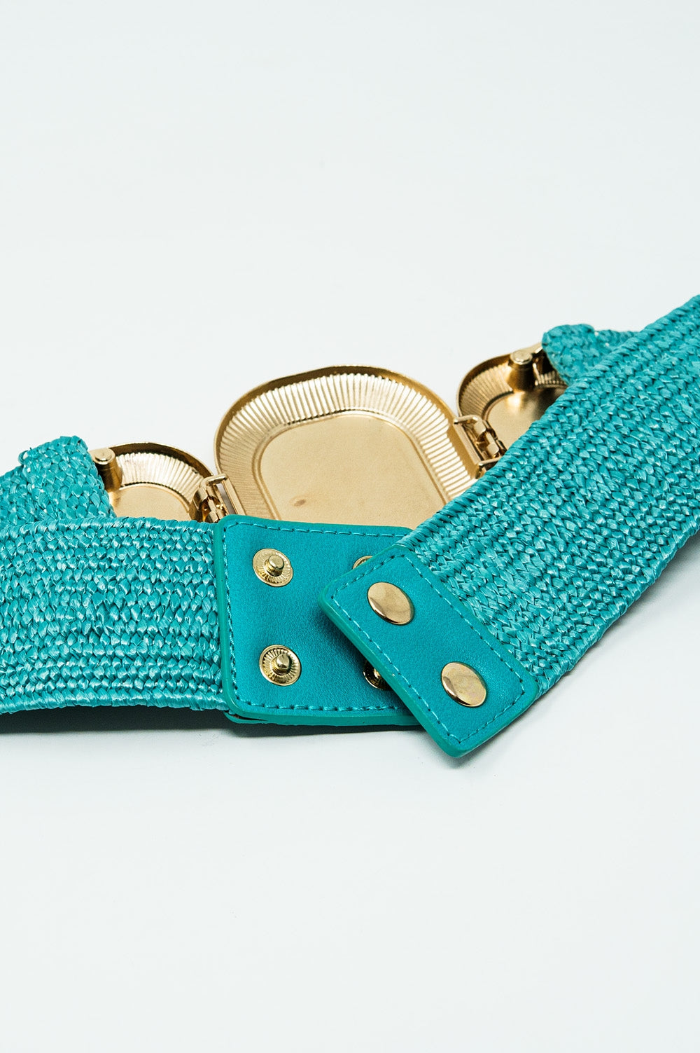 Ceinture tissée turquoise avec boucle rectangulaire et perles