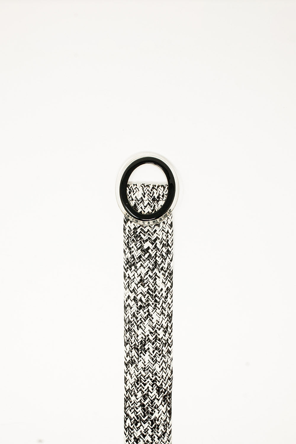 Ceinture tressée à boucle ronde en noir et blanc