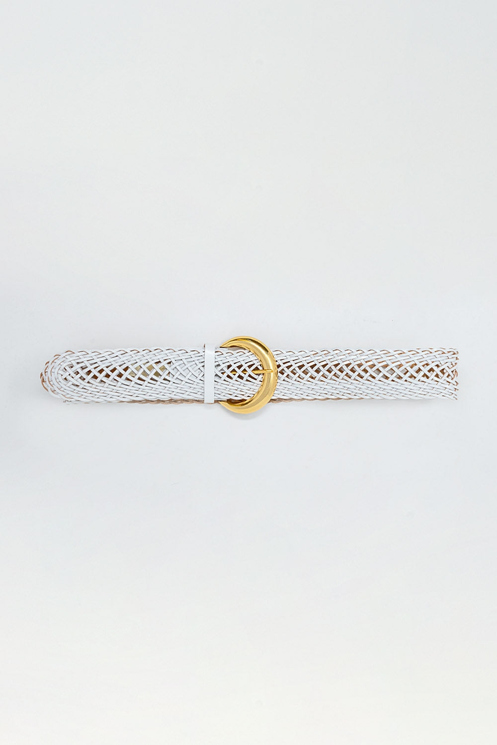 Q2 Ceinture Tressée en Simili-cuir avec Boucle Dorée en Blanc