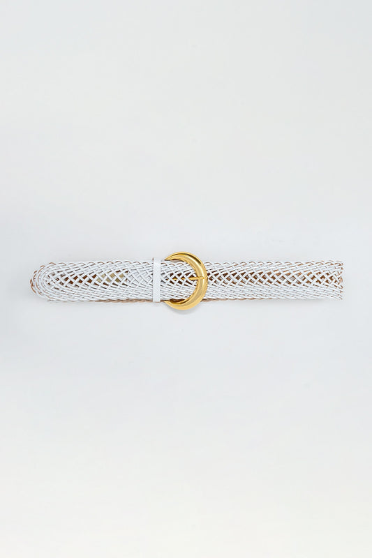 Q2 Ceinture Tressée en Simili-cuir avec Boucle Dorée en Blanc