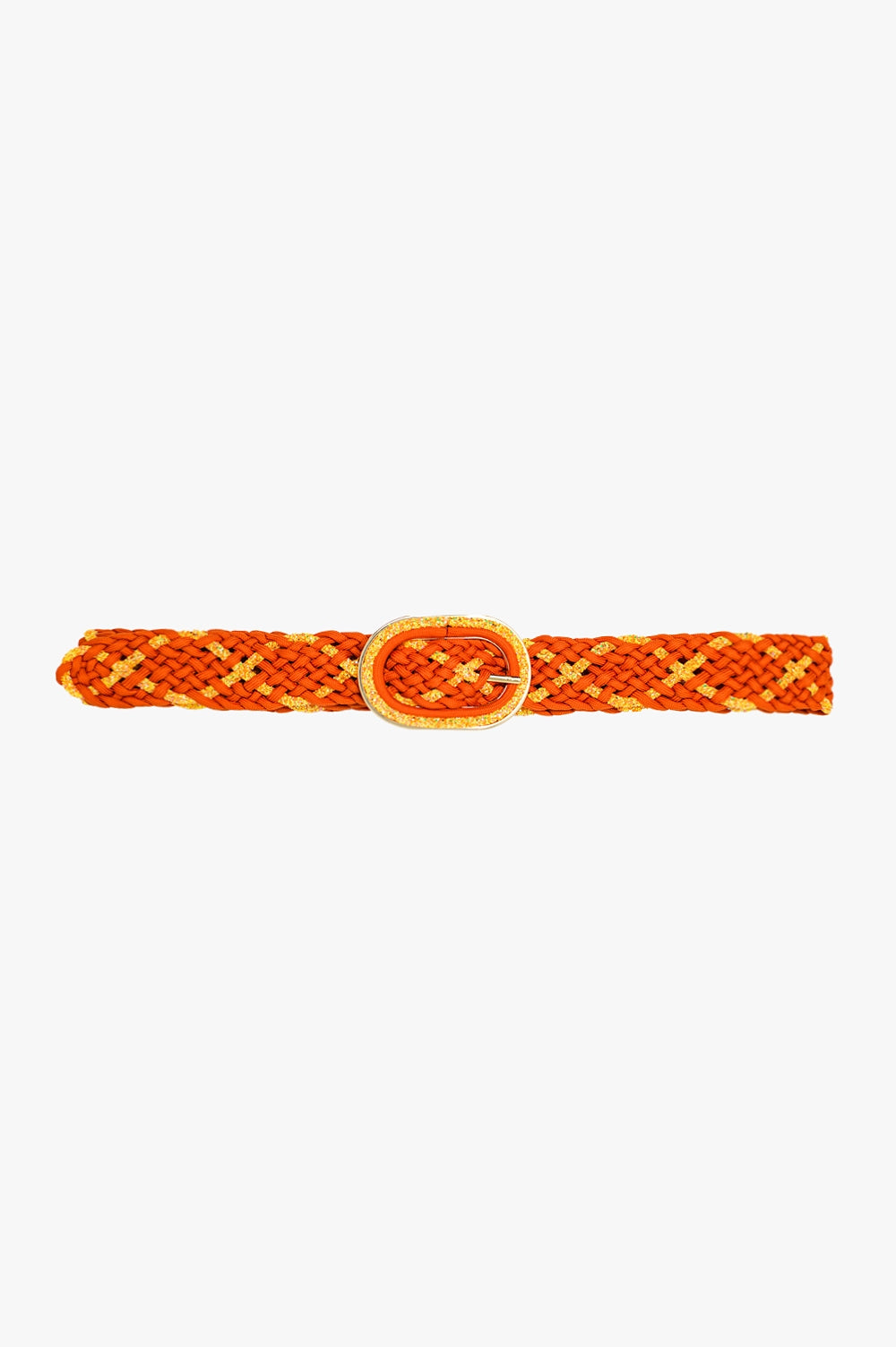 Q2 Ceinture tressée orange avec fil d'or entrelacé et boucle ovale