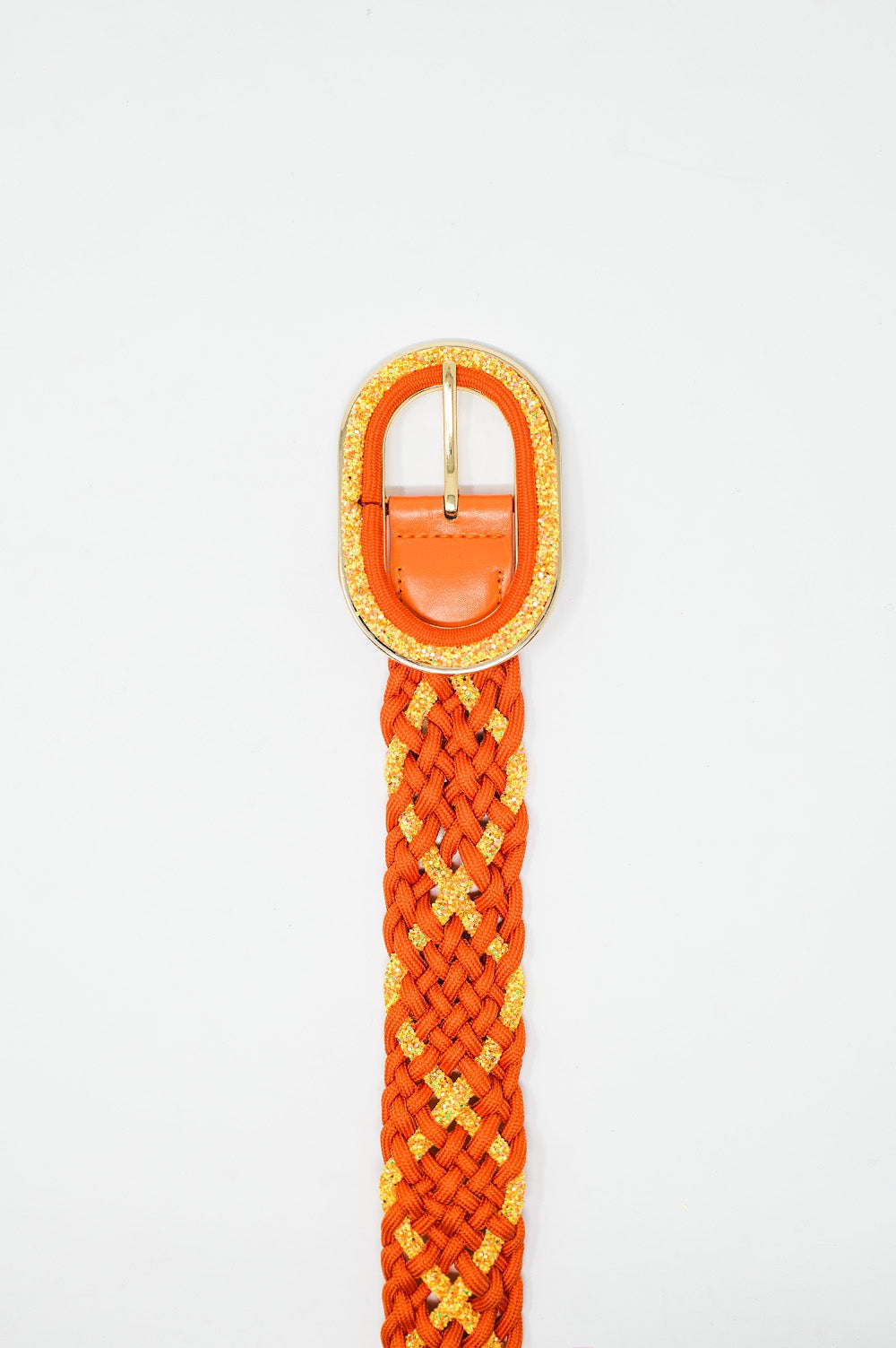 Ceinture tressée orange avec fil d'or entrelacé et boucle ovale