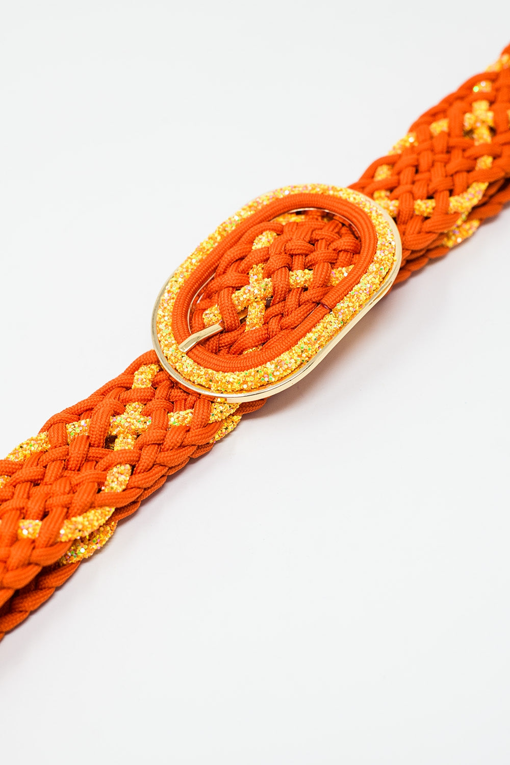 Ceinture tressée orange avec fil d'or entrelacé et boucle ovale