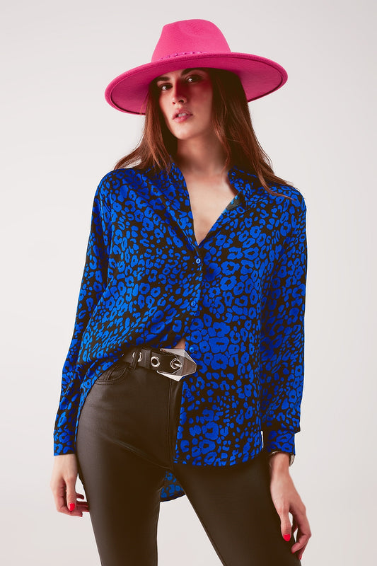 Q2 Chemise à imprimé animal bleu