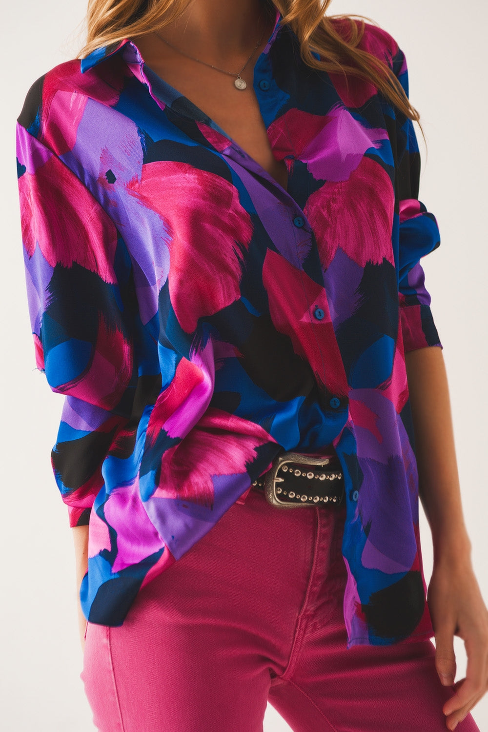 Chemise à imprimé floral grunge violet