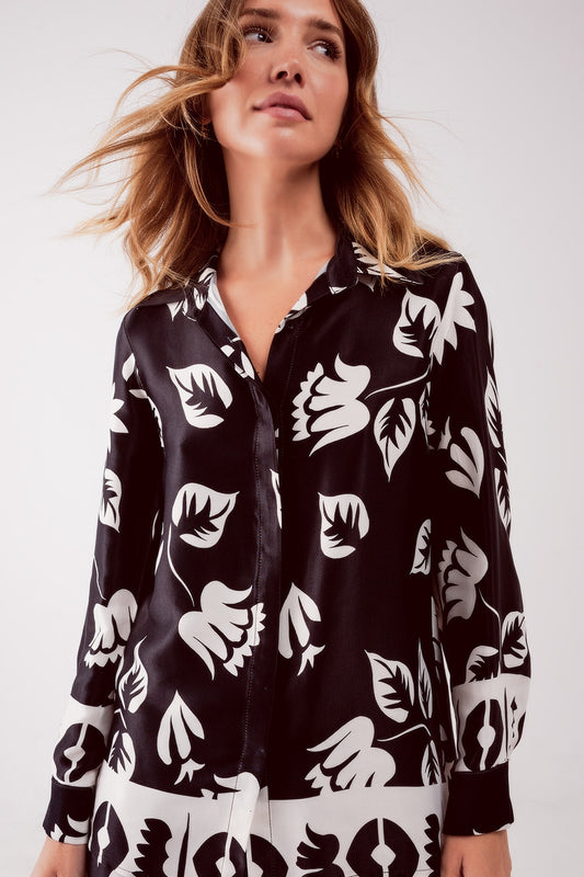 Q2 Chemise à imprimé floral noire
