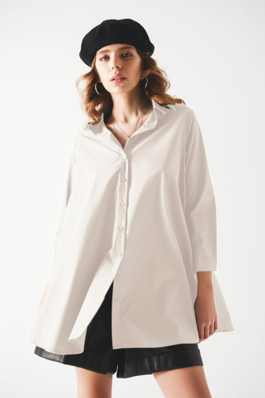 Q2 Chemise A-line en popeline surdimensionnée en blanc