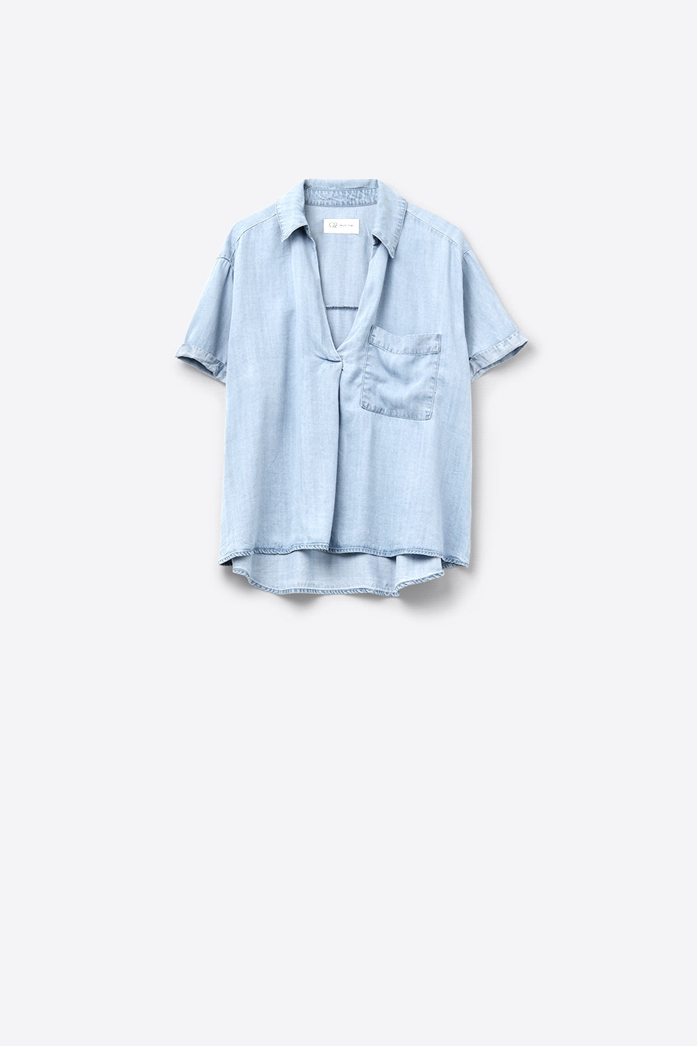 Chemise à manches courtes en tencel avec poche poitrine en bleu
