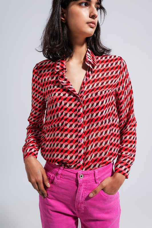 Q2 Chemise à revers et manches longues avec imprimé géométrique
