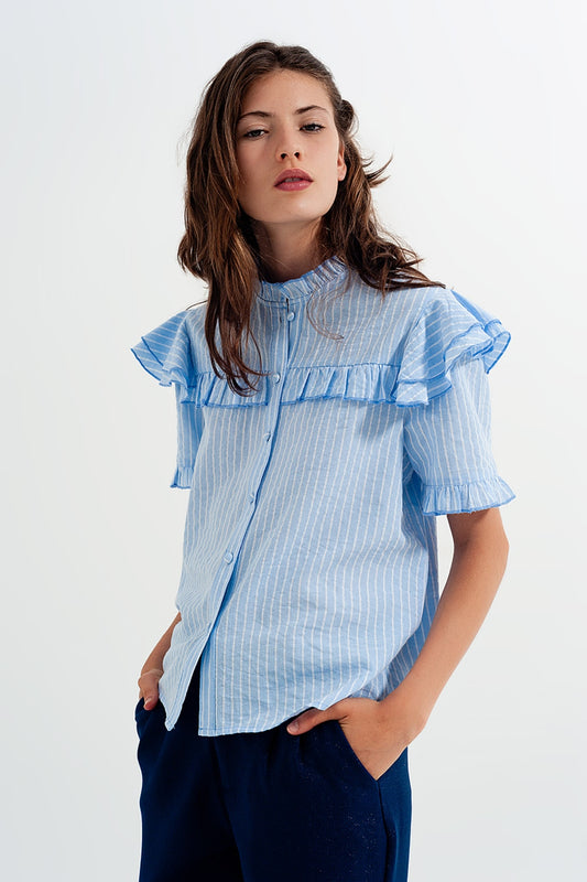 Q2 Chemise à volants Bleu
