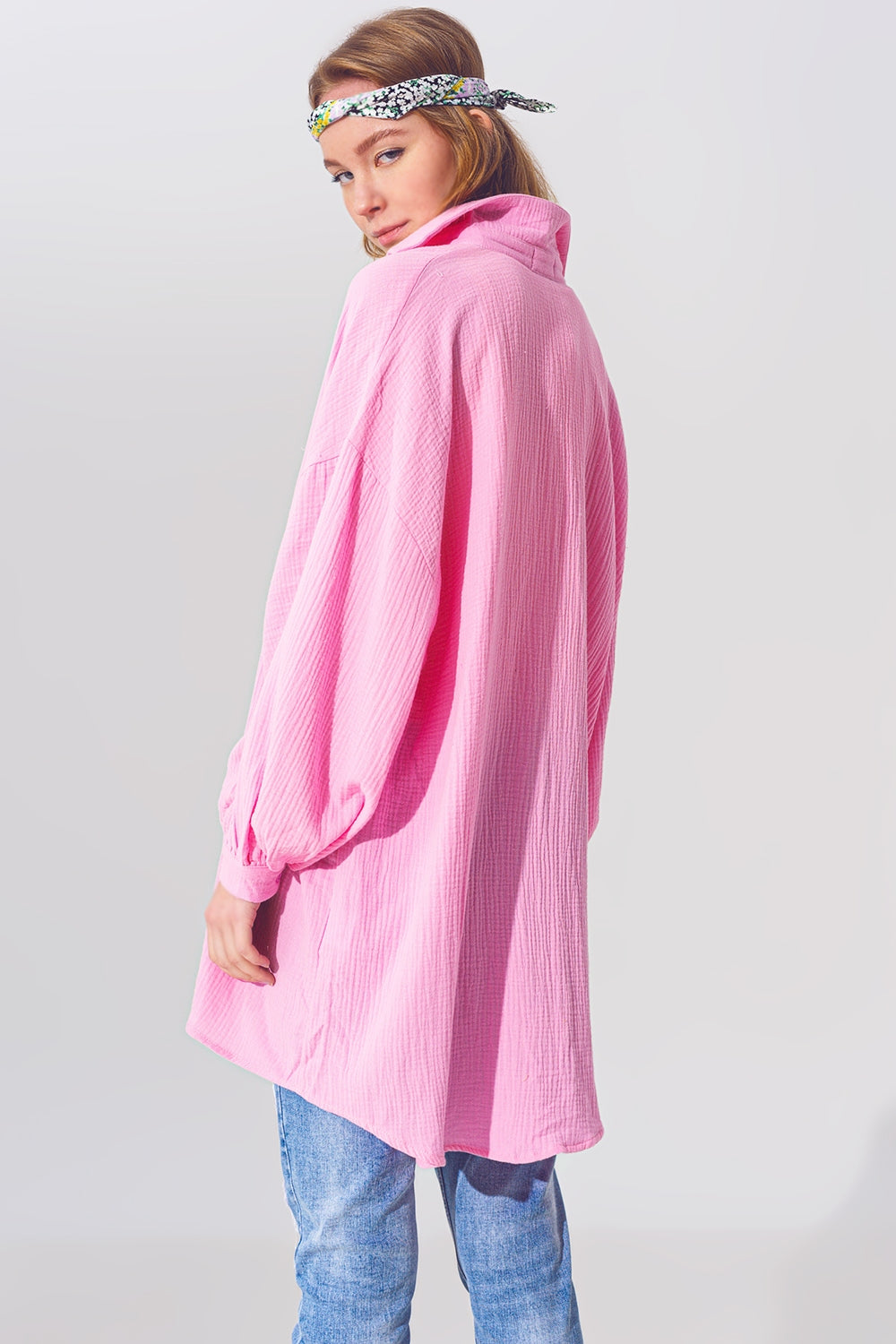 Chemise ample texturée rose