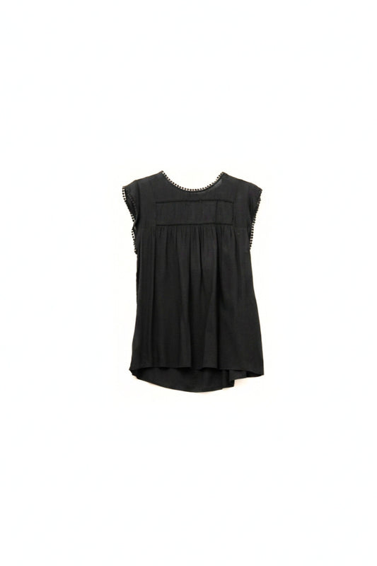 Q2 Chemise asymétrique noire avec détails Pom Pom
