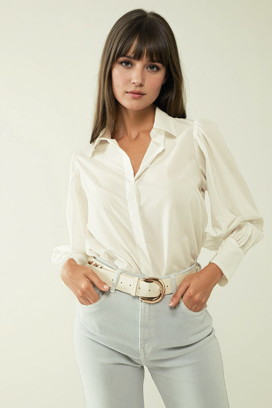 Q2 Chemise blanche Basic poplin à manches longues ballon