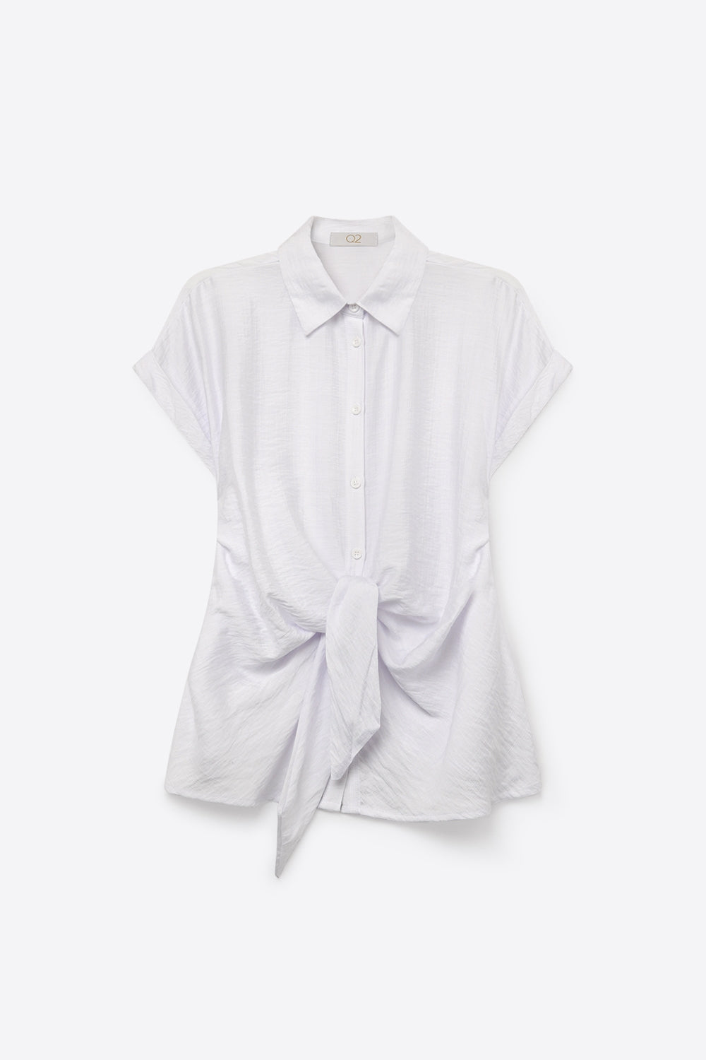 Chemise blanche légère en tissu tissé à manches courtes avec nœud à l'avant