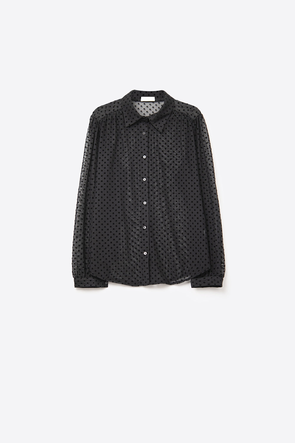Chemise boutonnée à pois noire en mousseline de soie
