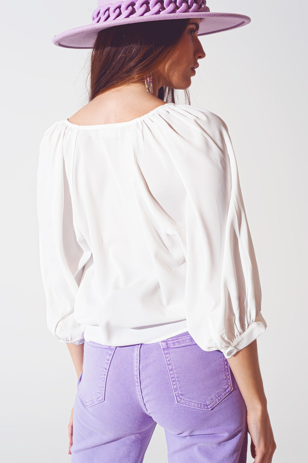 Chemise boutonnée sur le devant en satin Crème