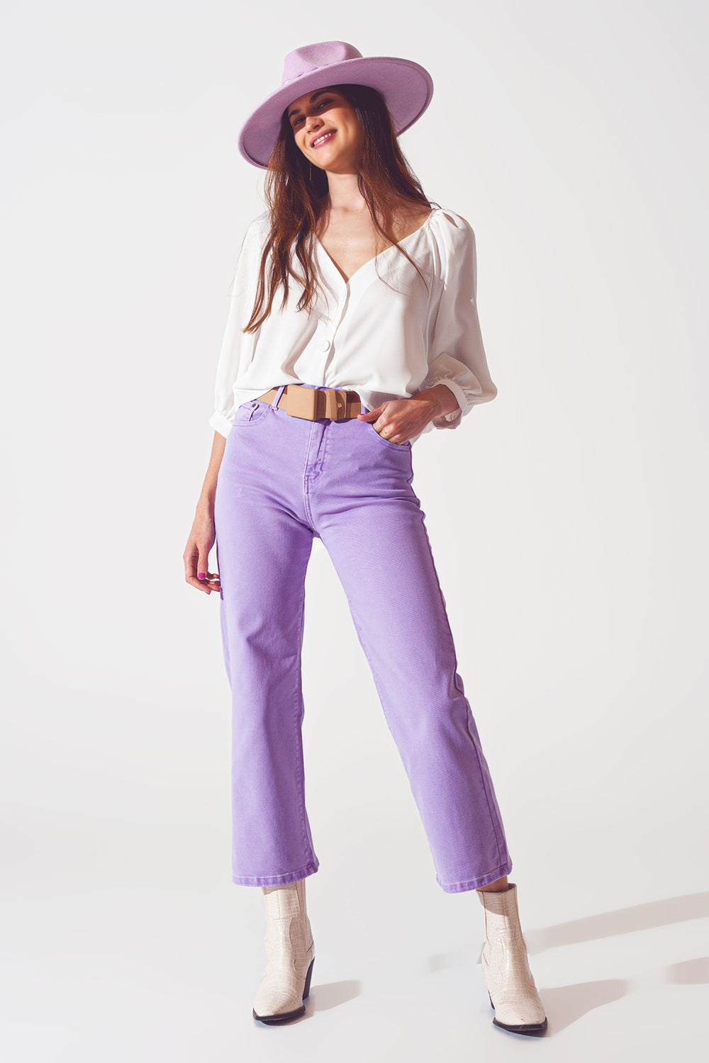 Chemise boutonnée sur le devant en satin Crème