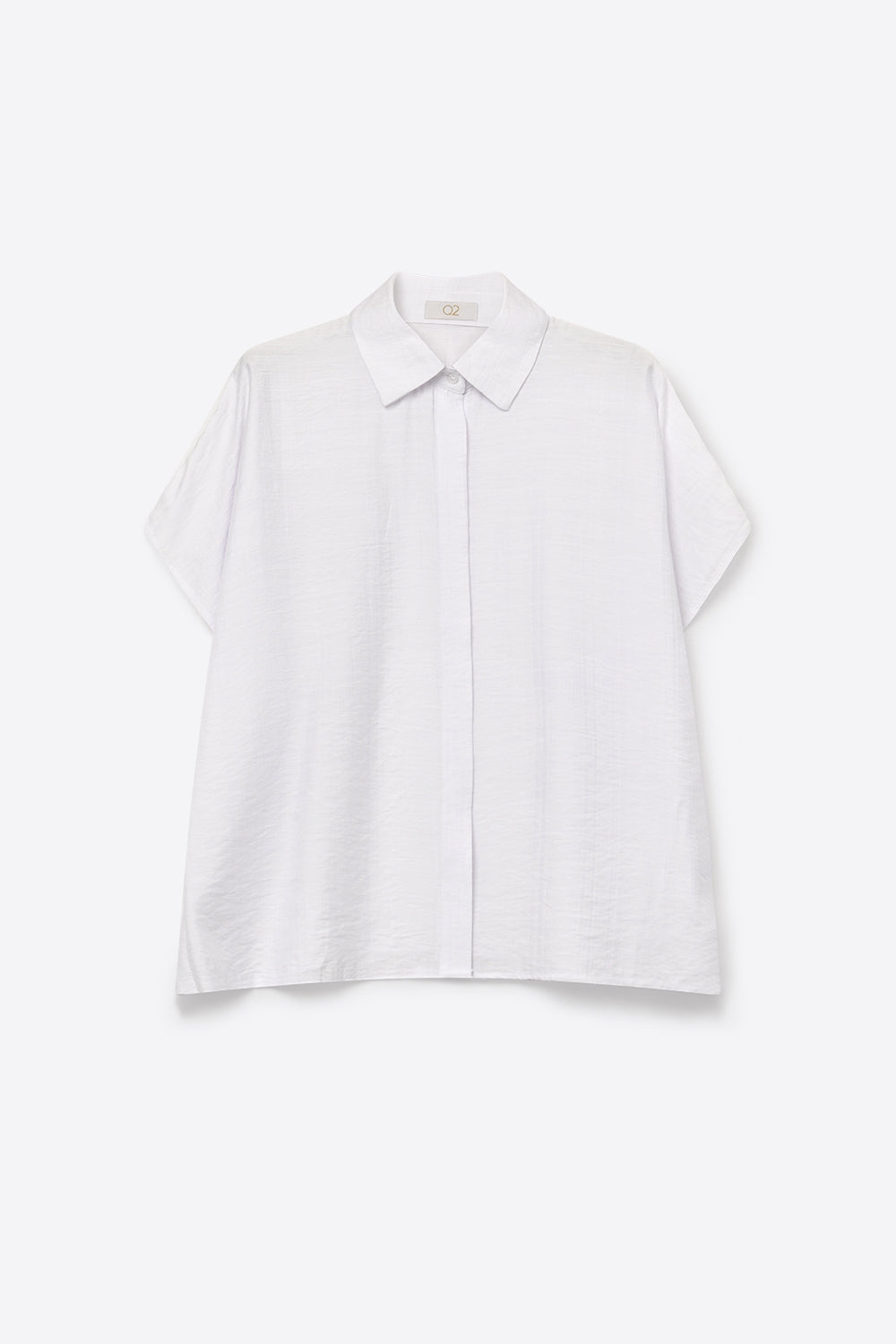 Chemise collet à coupe décontractée en coton texturé blanc à manches courtes