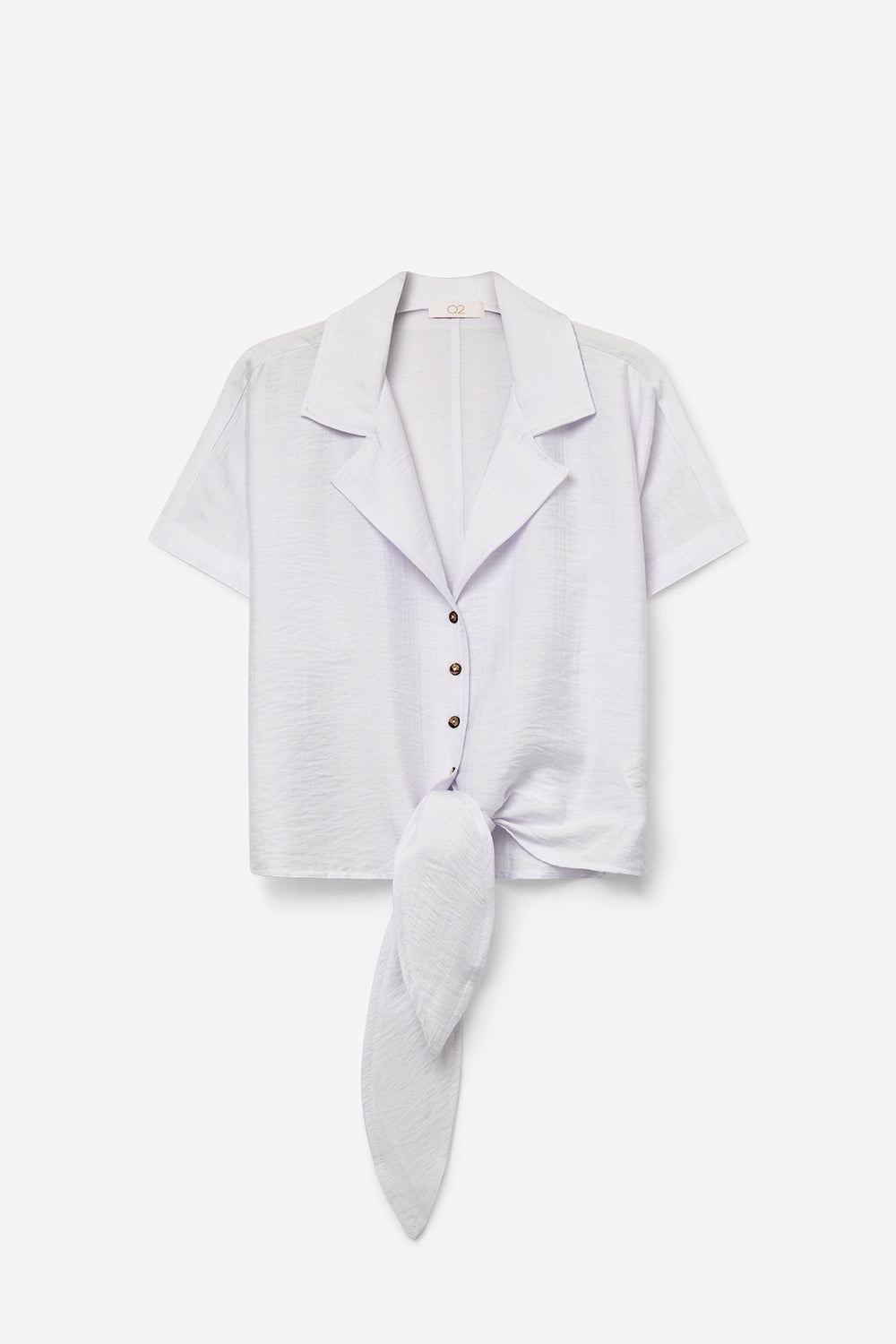 Chemise courte à manches courtes avec nœud sur le devant en lin blanc
