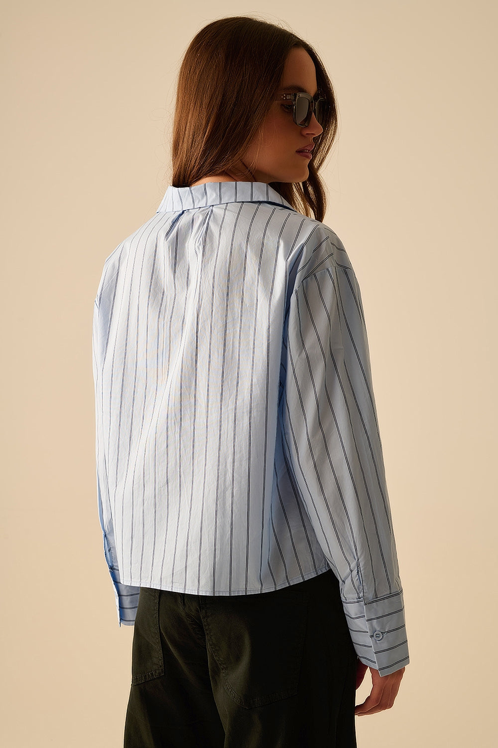 chemise courte en popeline rayée bleue