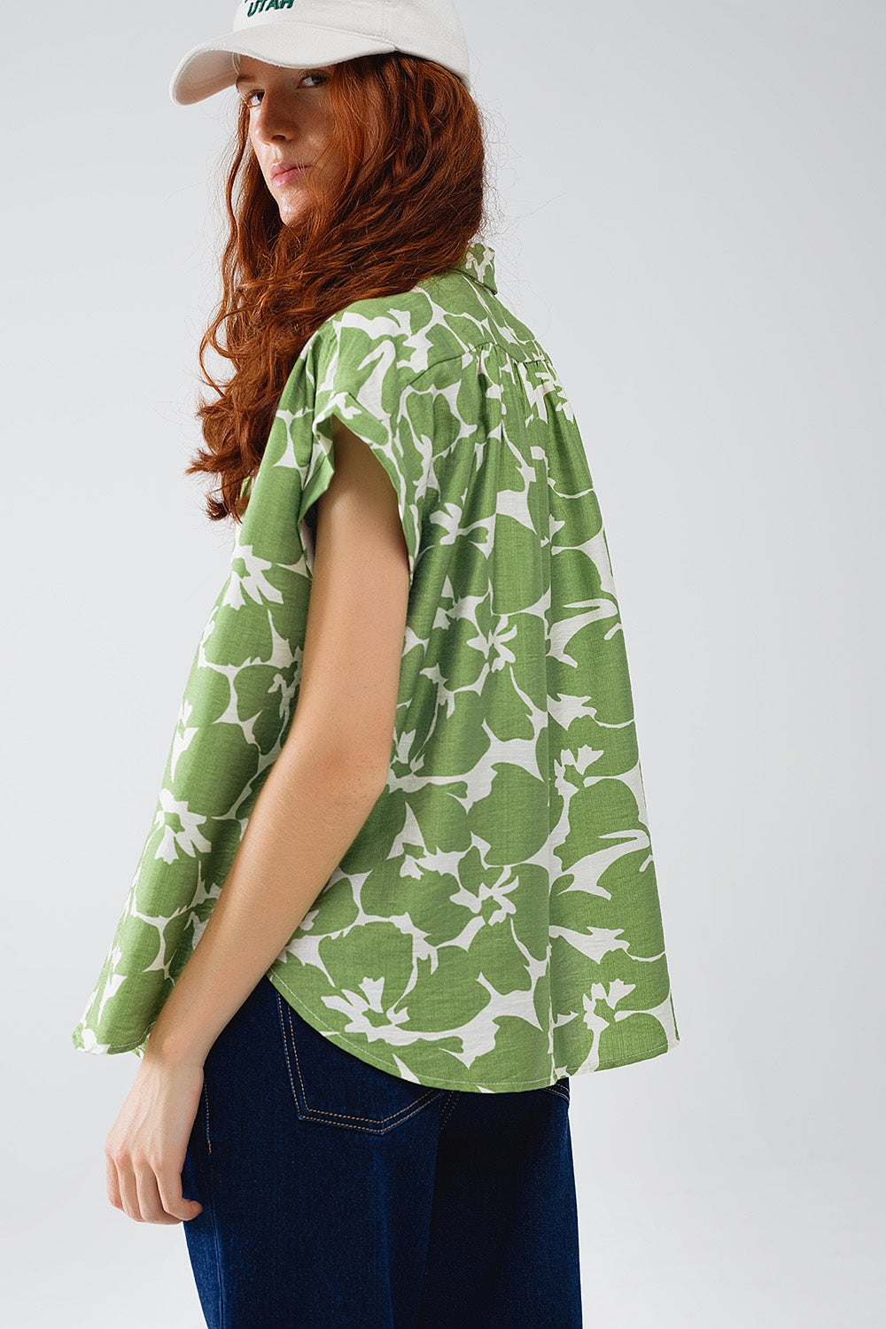 Chemise décontractée à imprimé floral vert