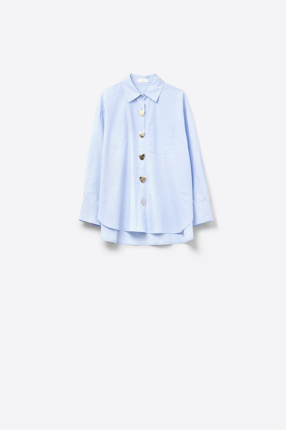 Chemise décontractée en popeline avec boutons en forme de cœur dorés bleu ciel