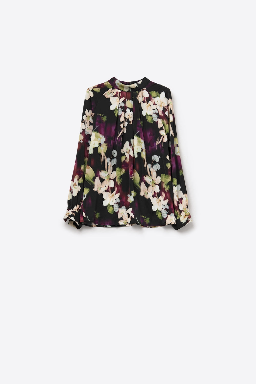 Chemise élégante en satin floral noir
