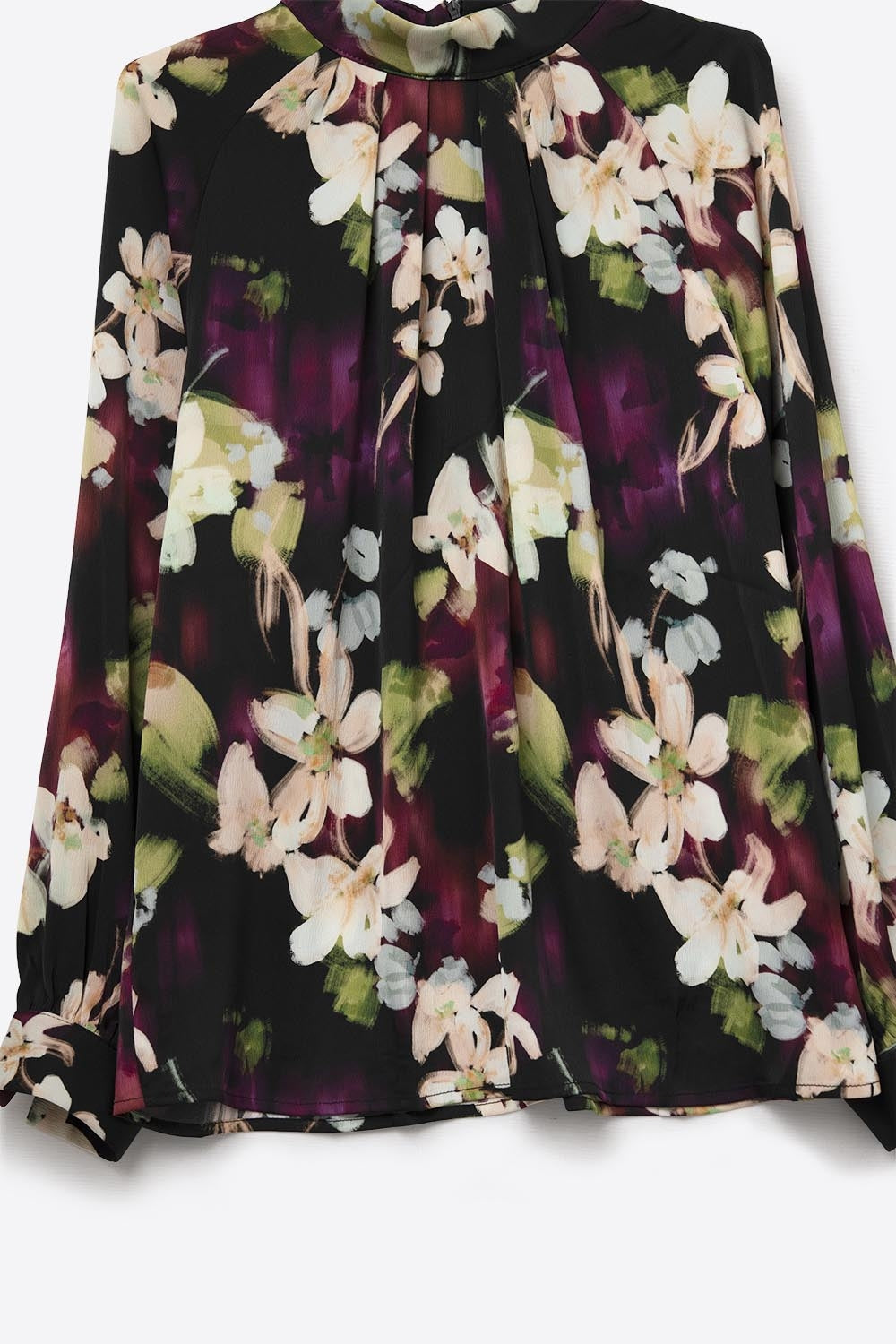Chemise élégante en satin floral noir