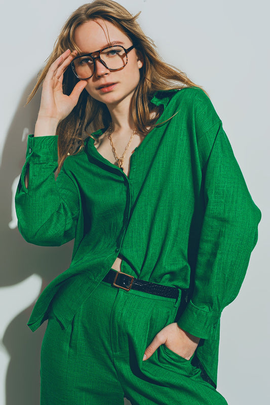 Q2 Chemise en Coton à Coupe Ample vert